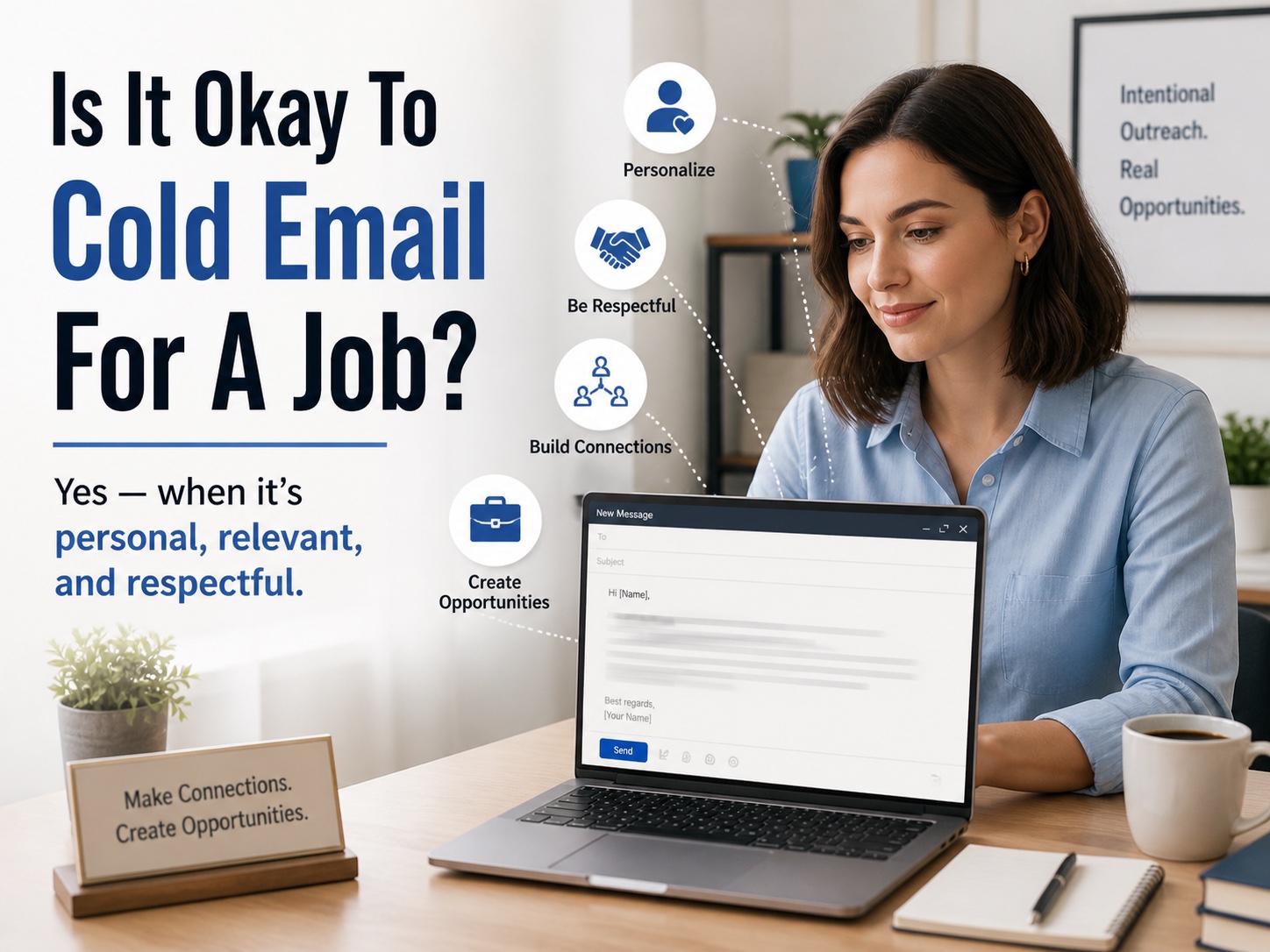 Cold emailing for a job guide showing a job seeker writing a professional outreach email