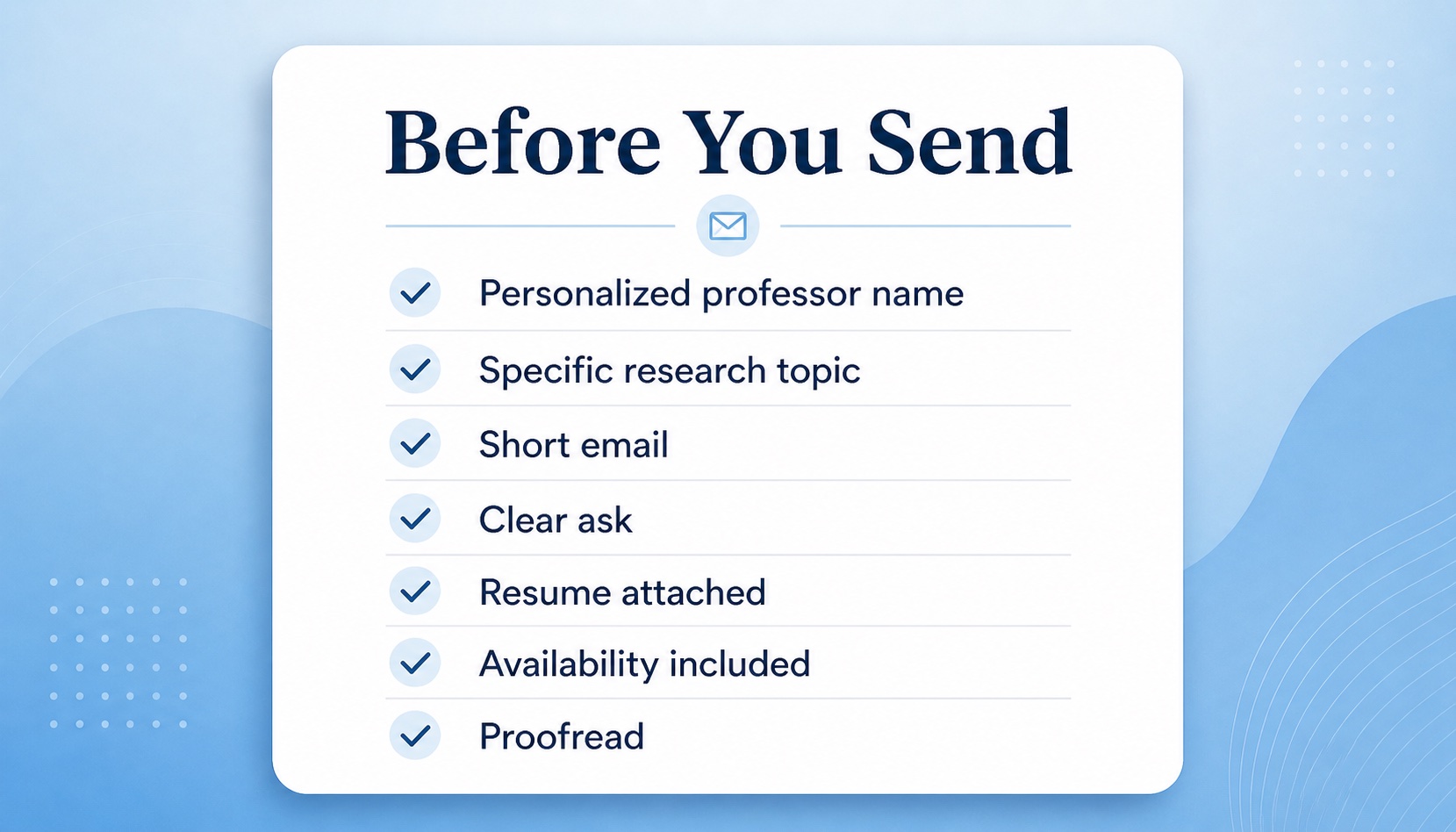 Checklist for what to review before sending a research cold email